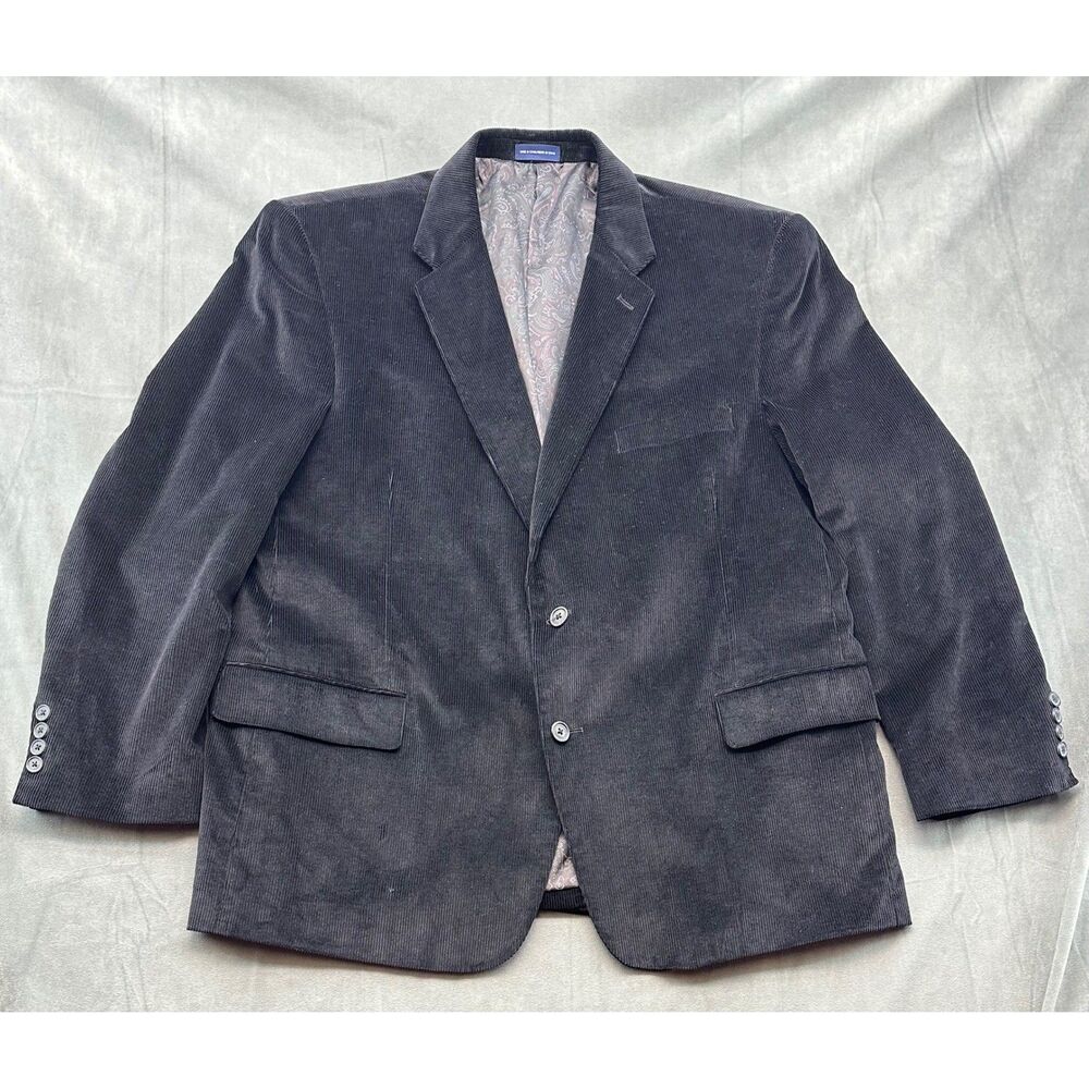 Stafford Essentials Corduroy Blazer Mens 50R Classic Fit Jacket Black Sport Coat